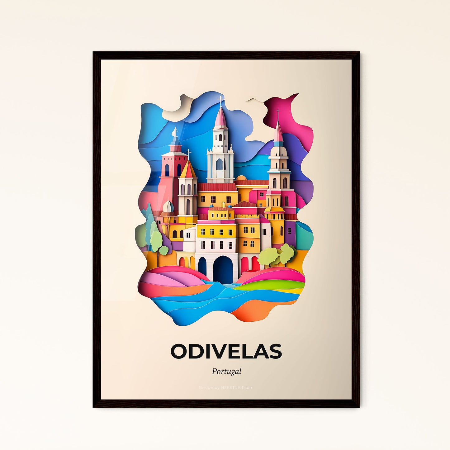 Vivid Odivelas, Portugal - a colorful city with a clock tower in the middle