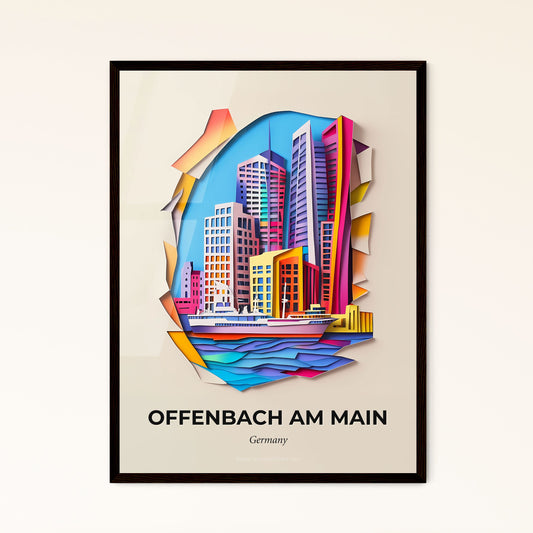 Vivid Offenbach am Main, Germany - a paper cut of a city with a boat in the water