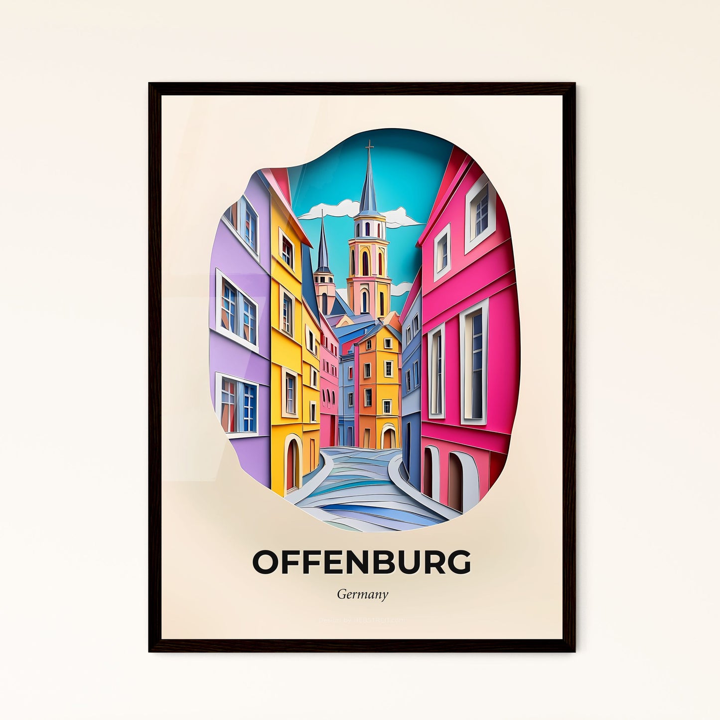 Vivid Offenburg, Germany - a colorful city street with a clock tower