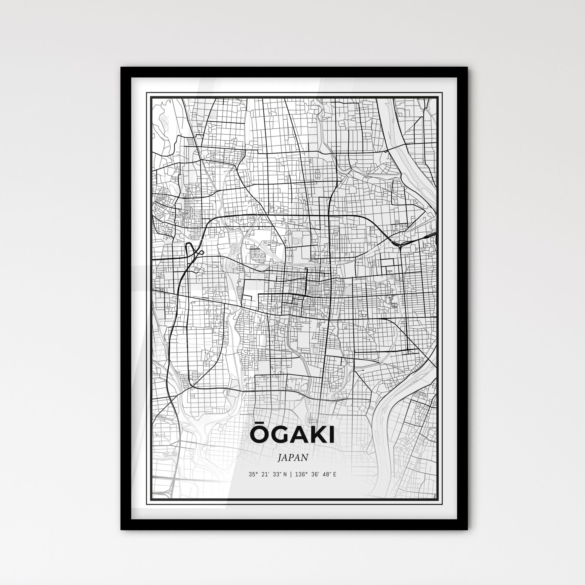 Ōgaki Japan - Scandinavian Style City Map for Modern Home Decor