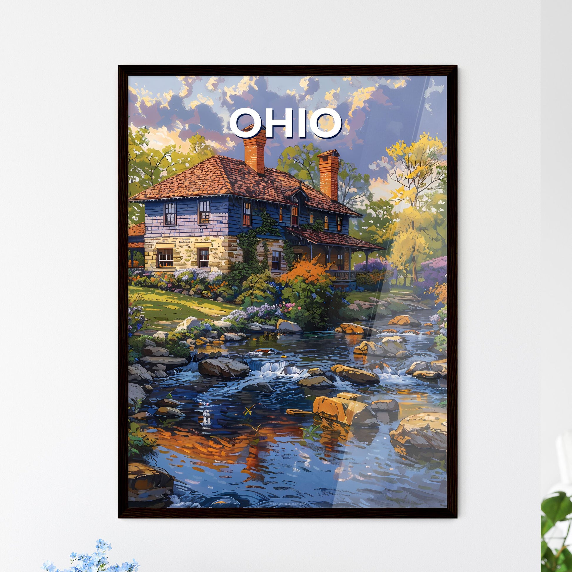 Abstract Painting of a House by a Stream, Ohio, USA