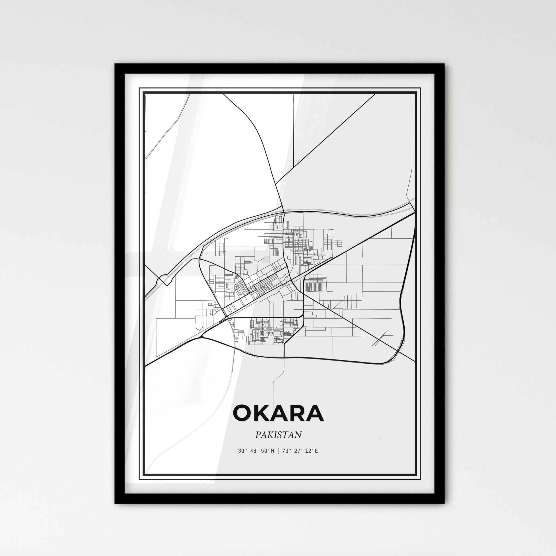 Okara Pakistan - Scandinavian Style City Map for Modern Home Decor