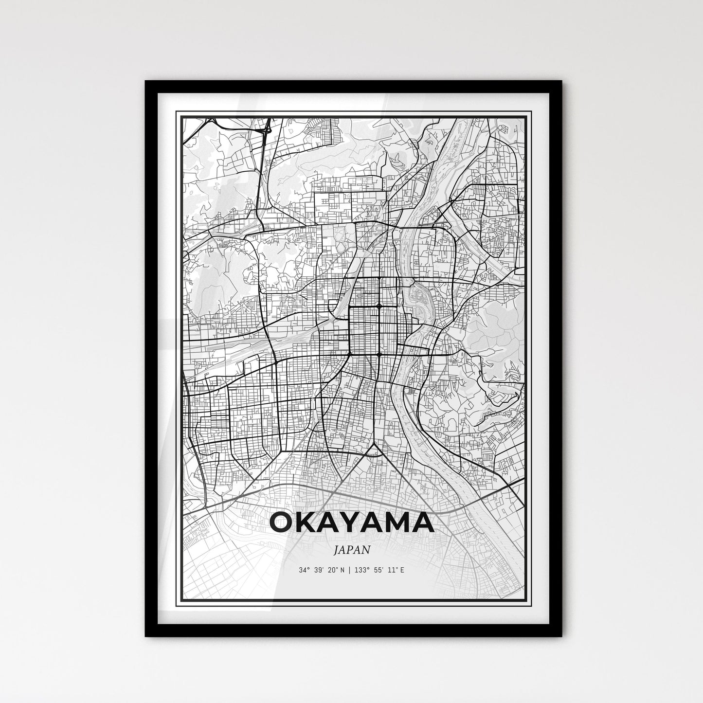 Okayama Japan - Scandinavian Style City Map for Modern Home Decor