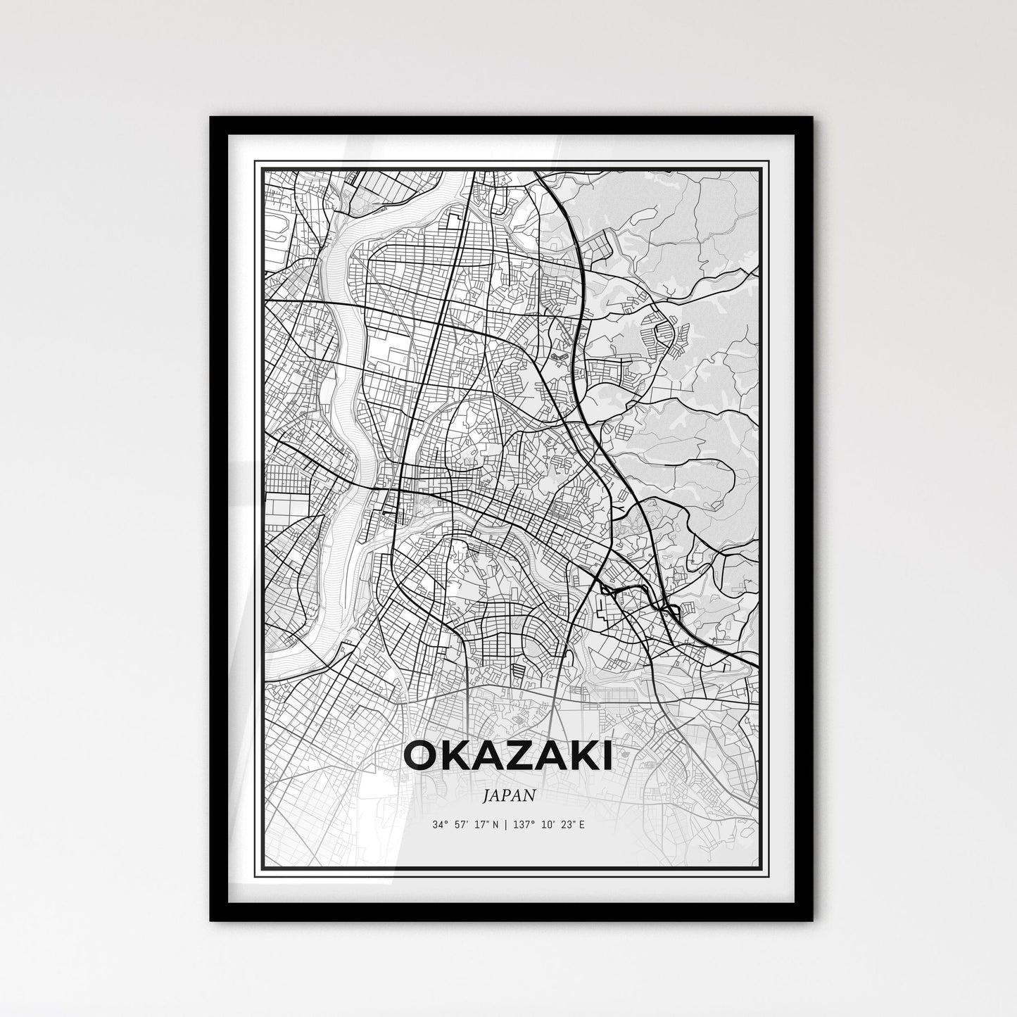 Okazaki Japan - Scandinavian Style City Map for Modern Home Decor