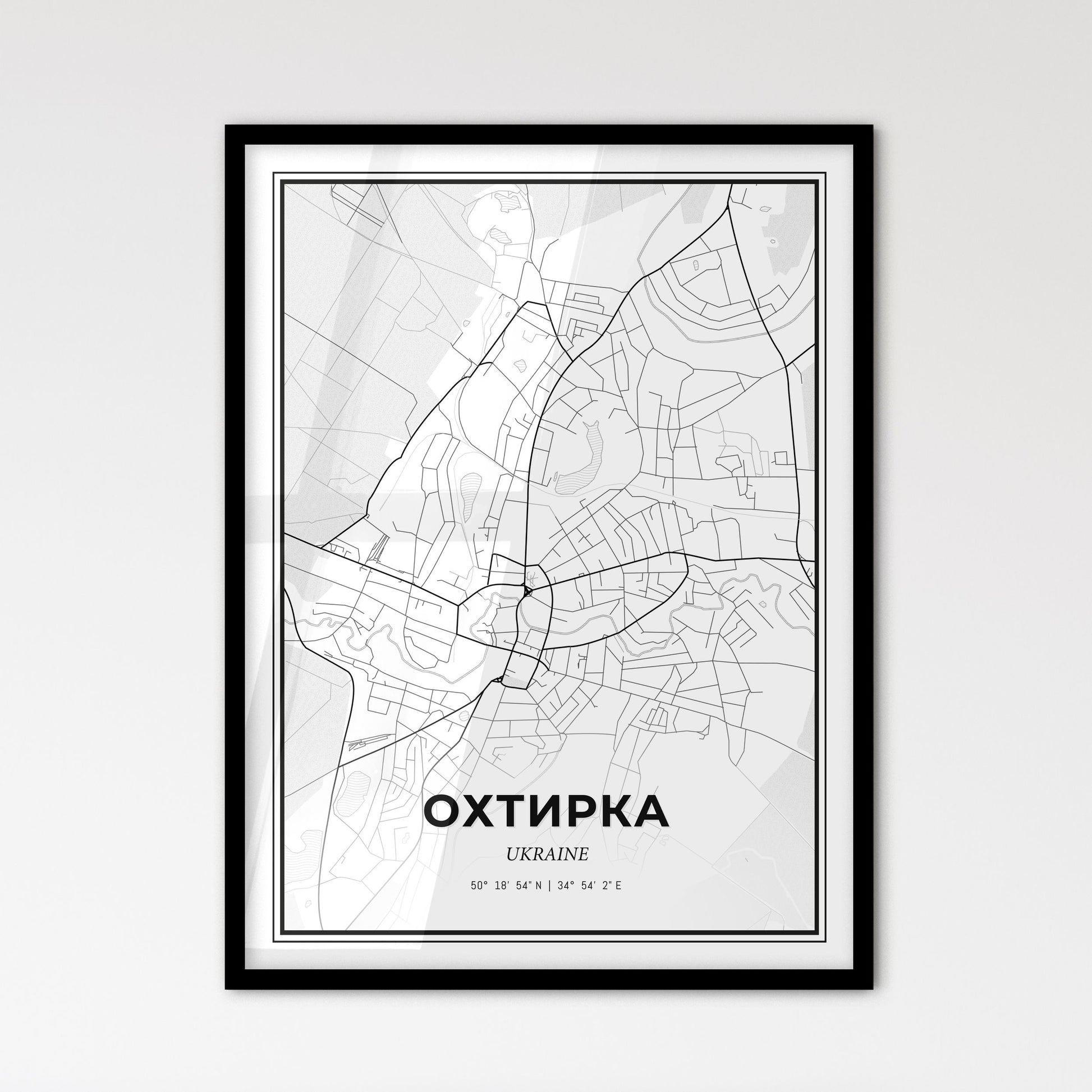 Okhtyrka Ukraine - Scandinavian Style City Map for Modern Home Decor