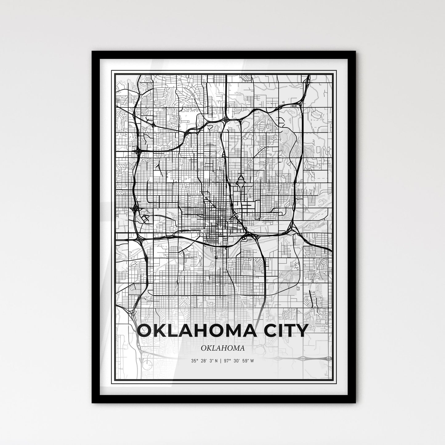 Oklahoma City Oklahoma - Scandinavian Style City Map for Modern Home Decor