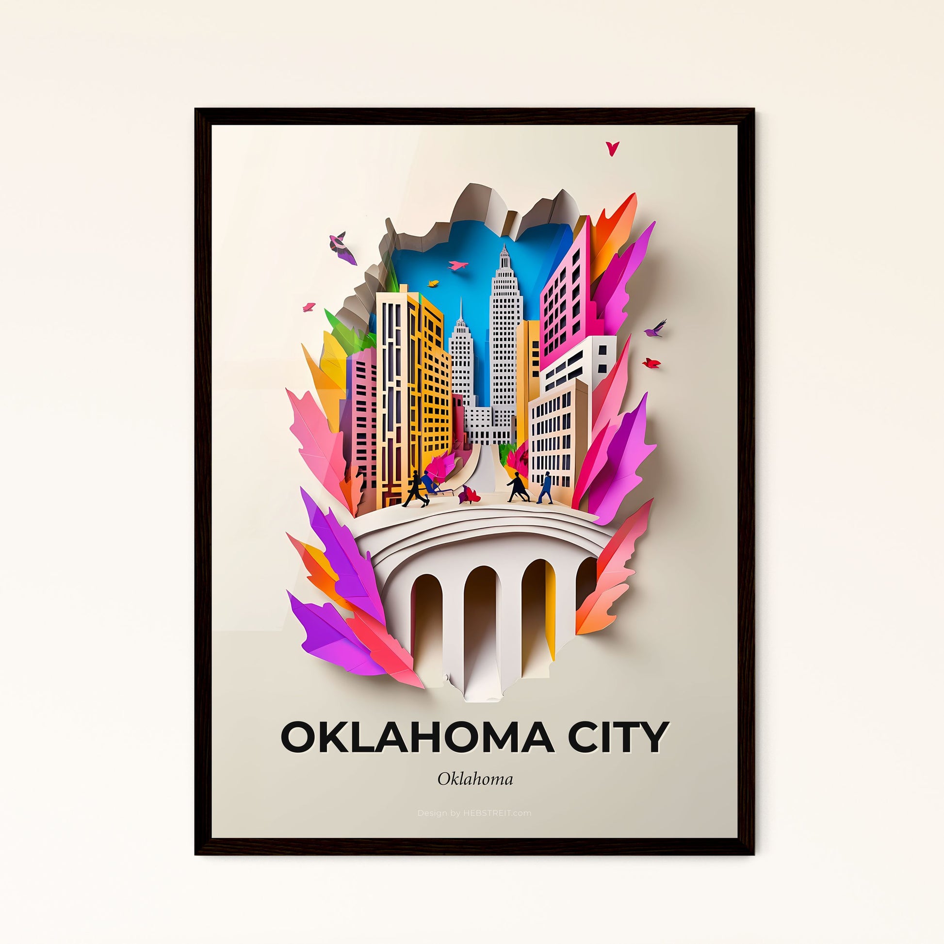 Vivid Oklahoma City, Oklahoma - a paper cut of a city with people walking across it