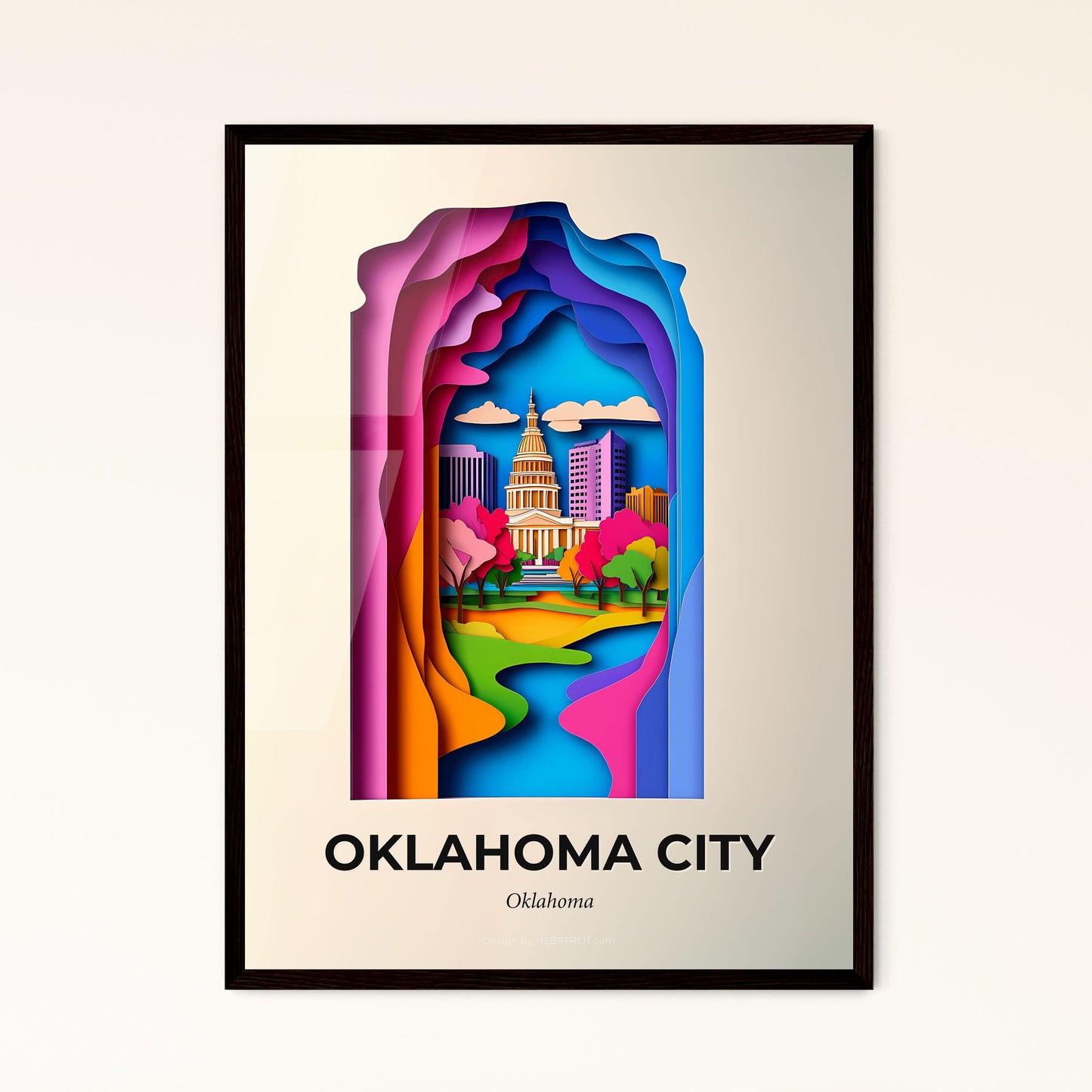 Vivid Oklahoma City, Oklahoma - a paper cut of a city with a river