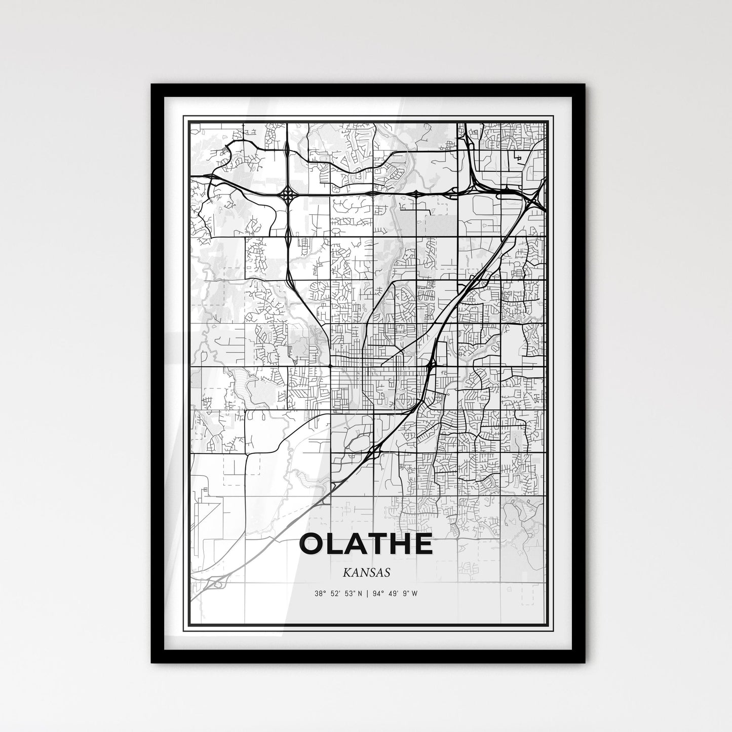 Olathe Kansas - Scandinavian Style City Map for Modern Home Decor