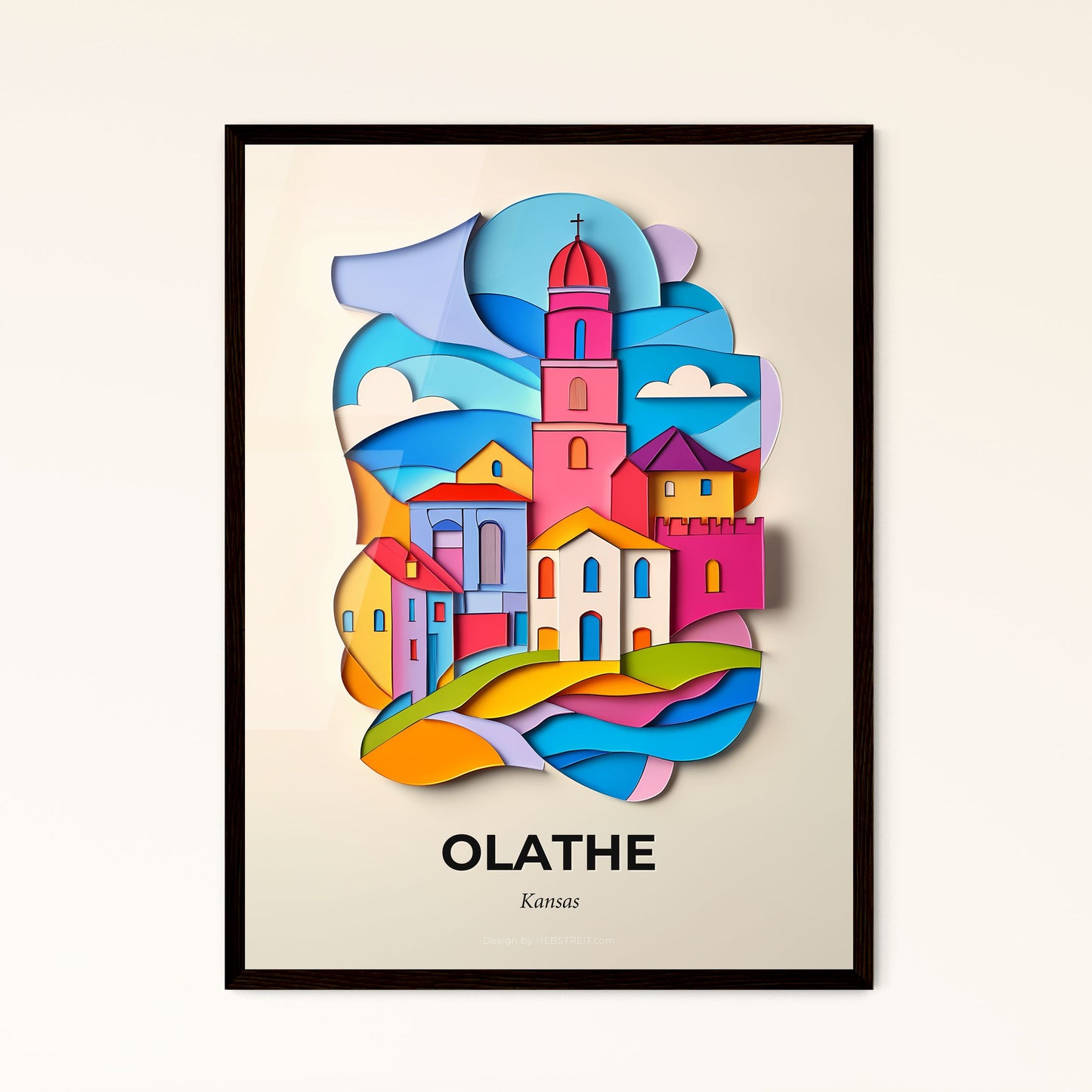 Vivid Olathe, Kansas - a colorful city with a clock tower on a wall