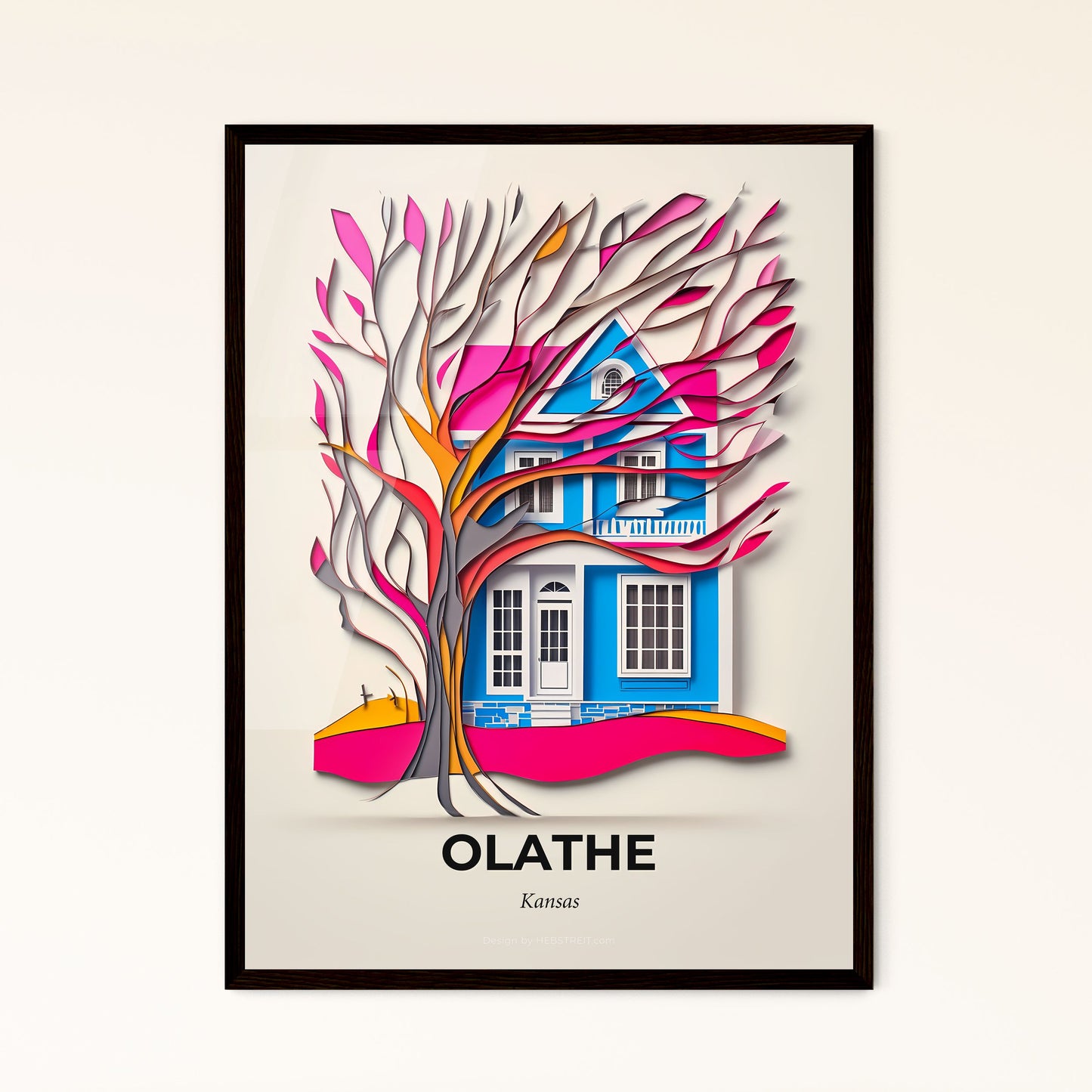 Vivid Olathe, Kansas - a paper cut of a house with a tree