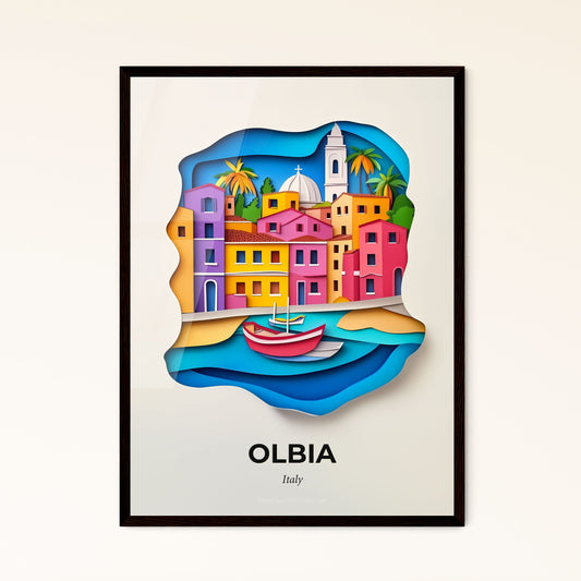 Vivid Olbia, Italy - a paper cut of a colorful city with a boat