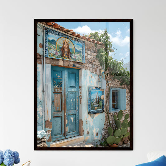 Vibrant Painting on Ancient House Depicting Women and Sky Demon in 200 BC Village Scene Framed Art