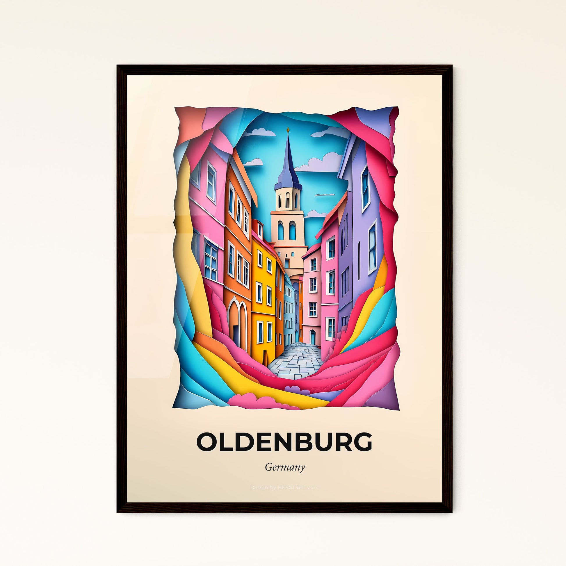 Vivid Oldenburg, Germany - a colorful city street with a clock tower