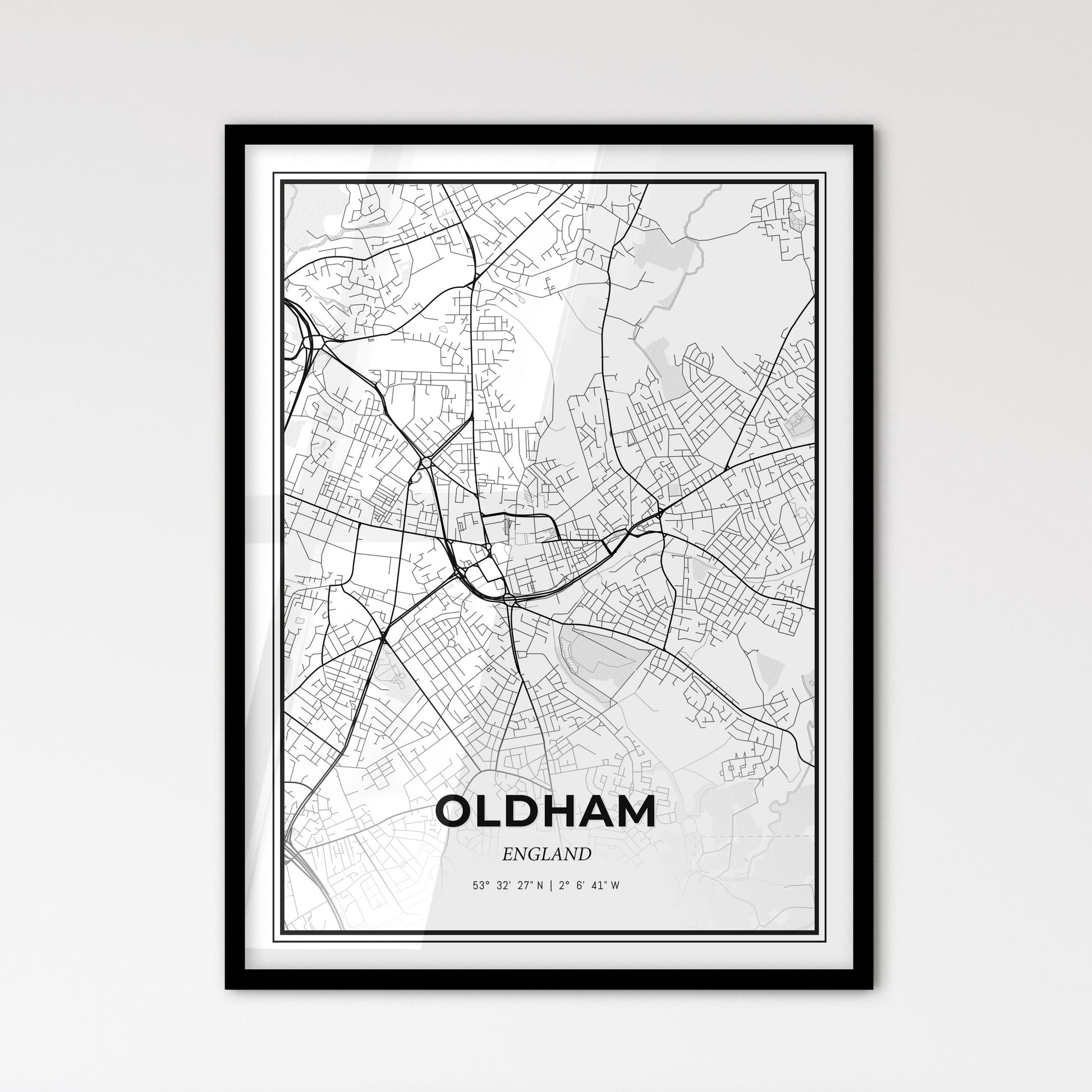 Oldham England - Scandinavian Style City Map for Modern Home Decor