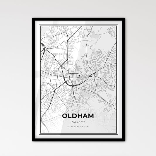 Oldham England - Scandinavian Style City Map for Modern Home Decor