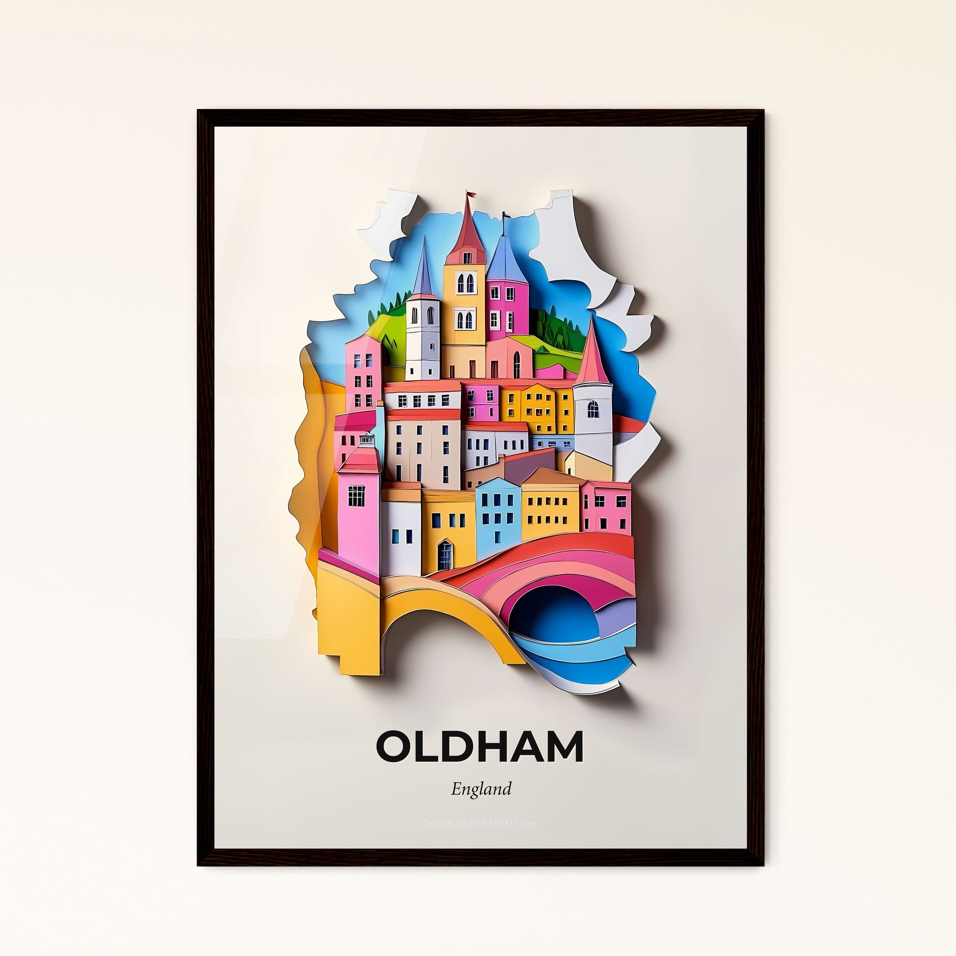 Vivid Oldham, England - a paper cut of a city with a bridge