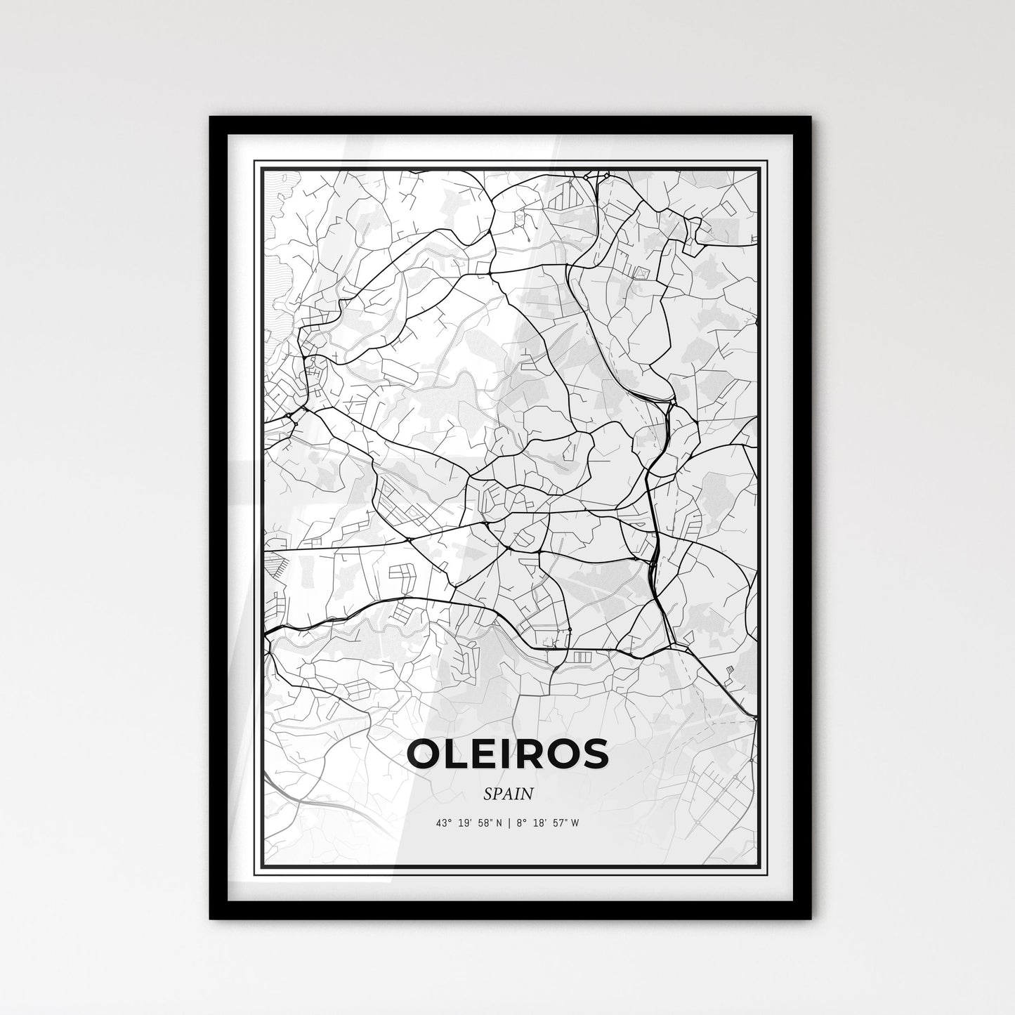 Oleiros Spain - Scandinavian Style City Map for Modern Home Decor