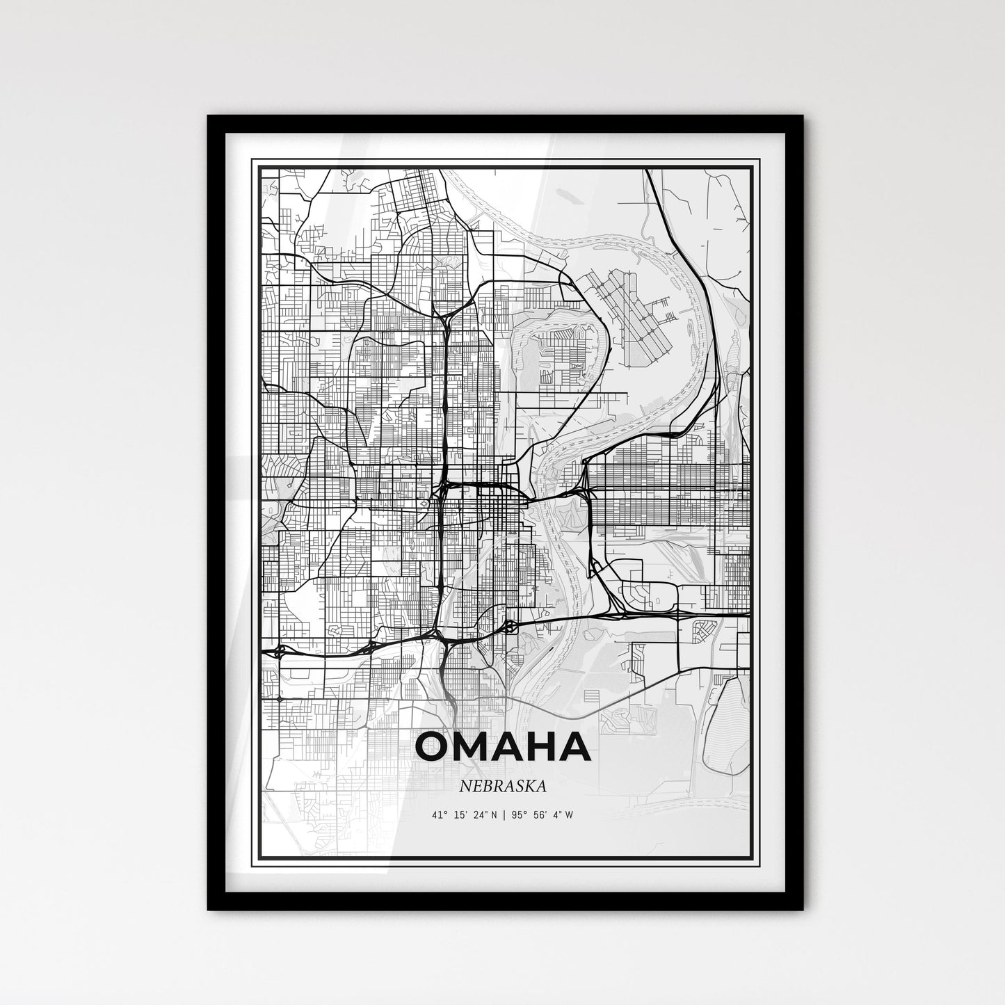 Omaha Nebraska - Scandinavian Style City Map for Modern Home Decor