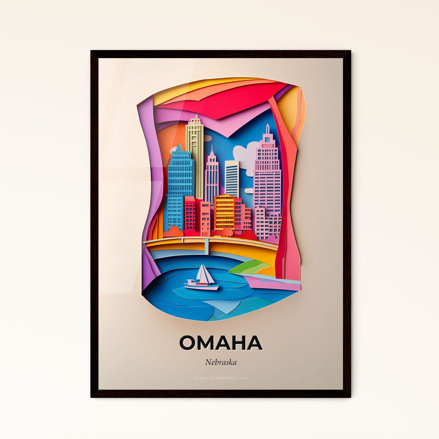 Vivid Omaha, Nebraska - a paper cut of a city with a sailboat