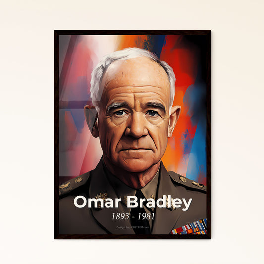 Portrait of Omar Bradley, 1893 - 1981. Impressionistic painting of a man in military uniform.