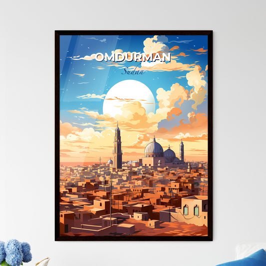 Vibrant Omdurman Skyline Painting Featuring Buildings and Enchanting Moon Default Title