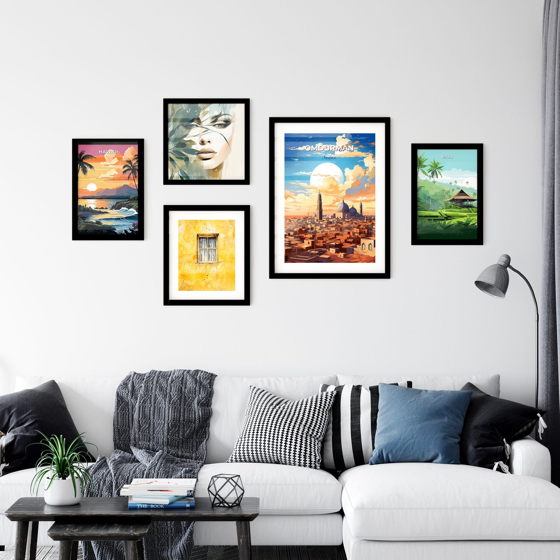 Vibrant Omdurman Skyline Painting Featuring Buildings and Enchanting Moon Default Title