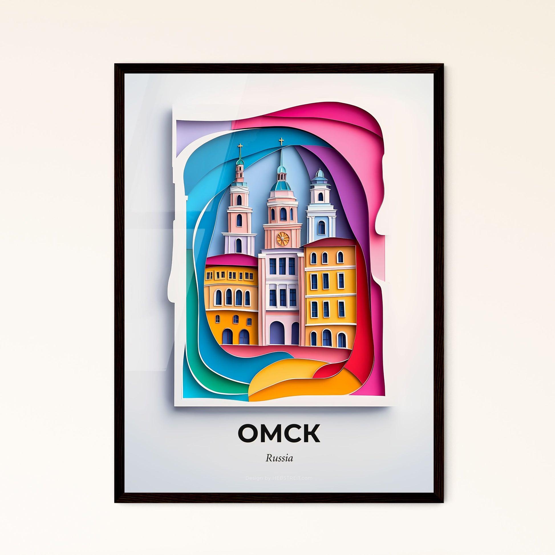 Vivid Omsk, Russia - a paper cut of a city with a clock tower