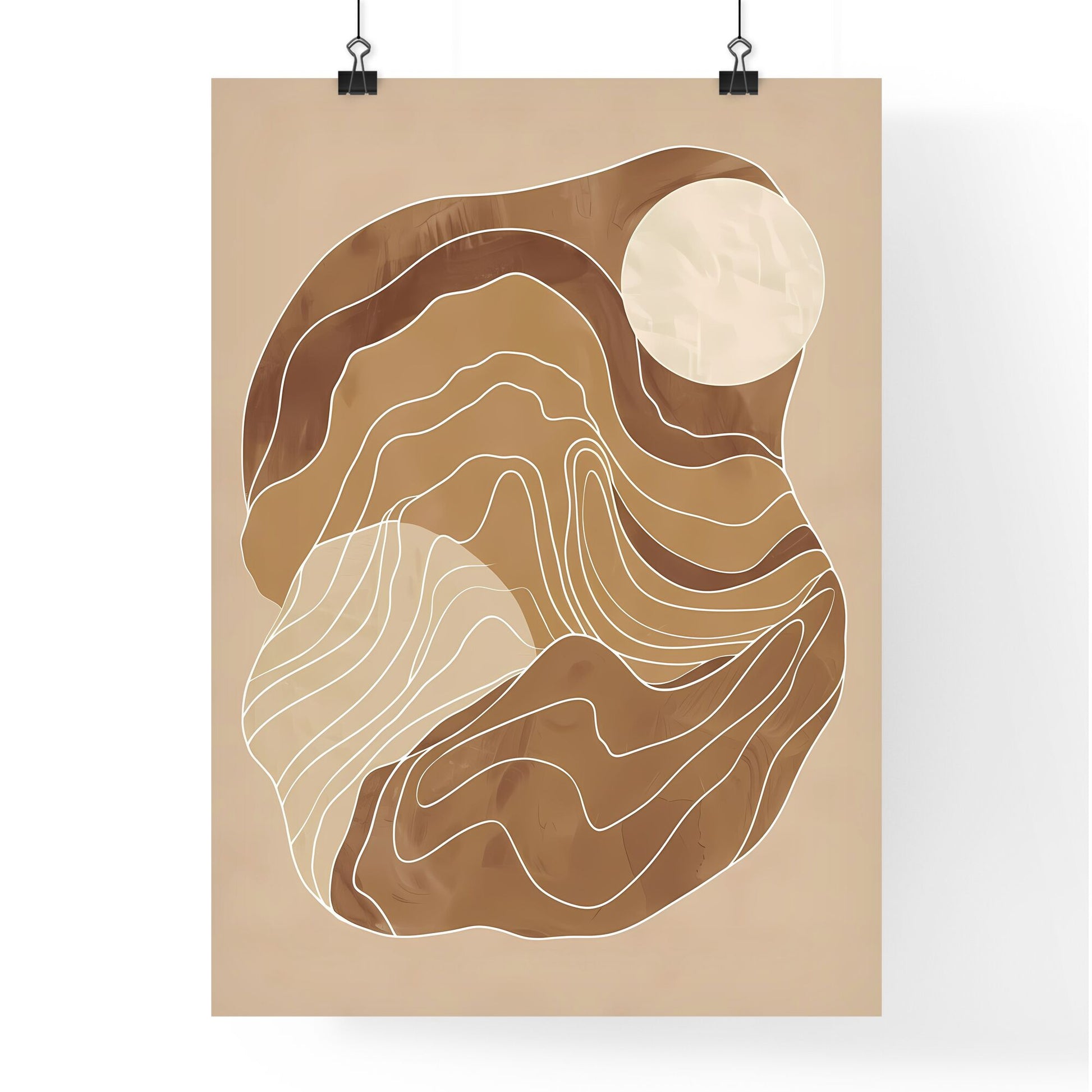 Minimalist Art Poster: Brown and White Gouache Painting, One Line Papier Couché, Muted Palette Default Title