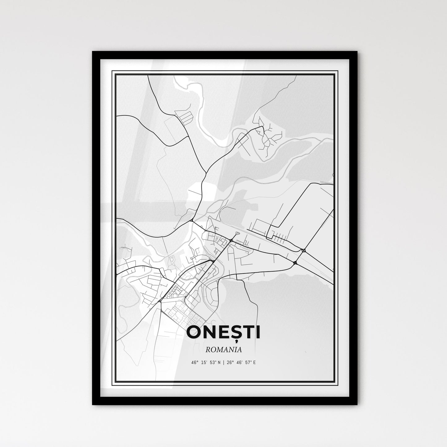 Onești Romania - Scandinavian Style City Map for Modern Home Decor