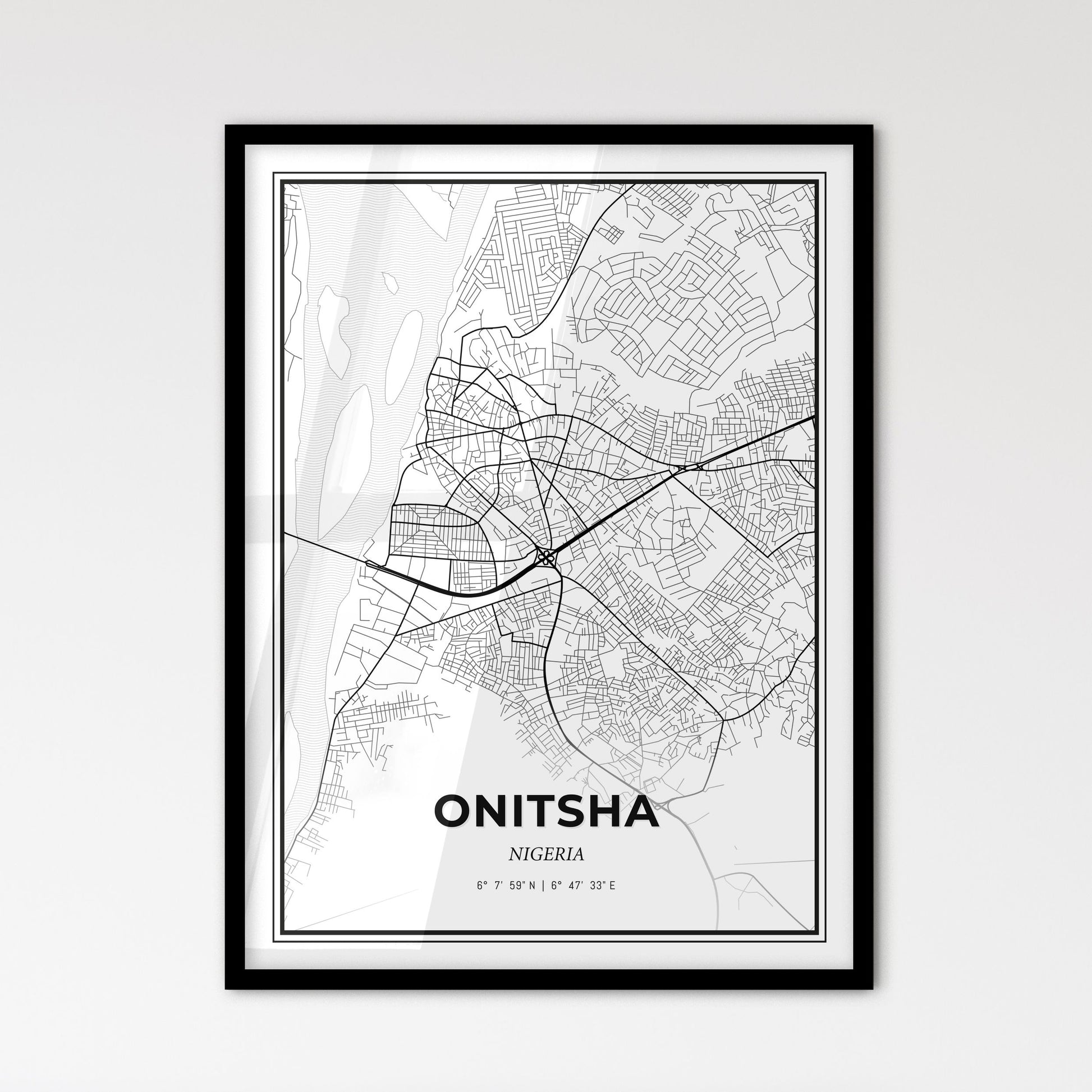 Onitsha Nigeria - Scandinavian Style City Map for Modern Home Decor