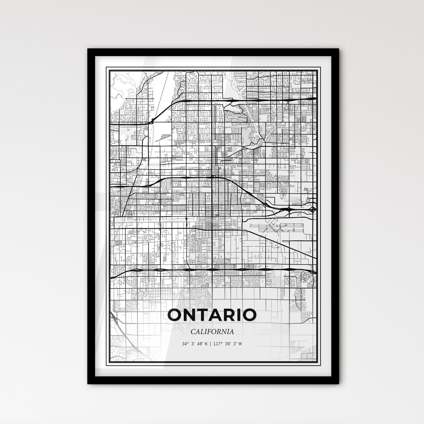 Ontario California - Scandinavian Style City Map for Modern Home Decor