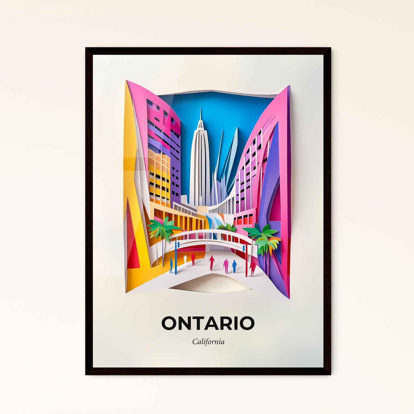 Vivid Ontario, California - a paper cut of a city with a bridge