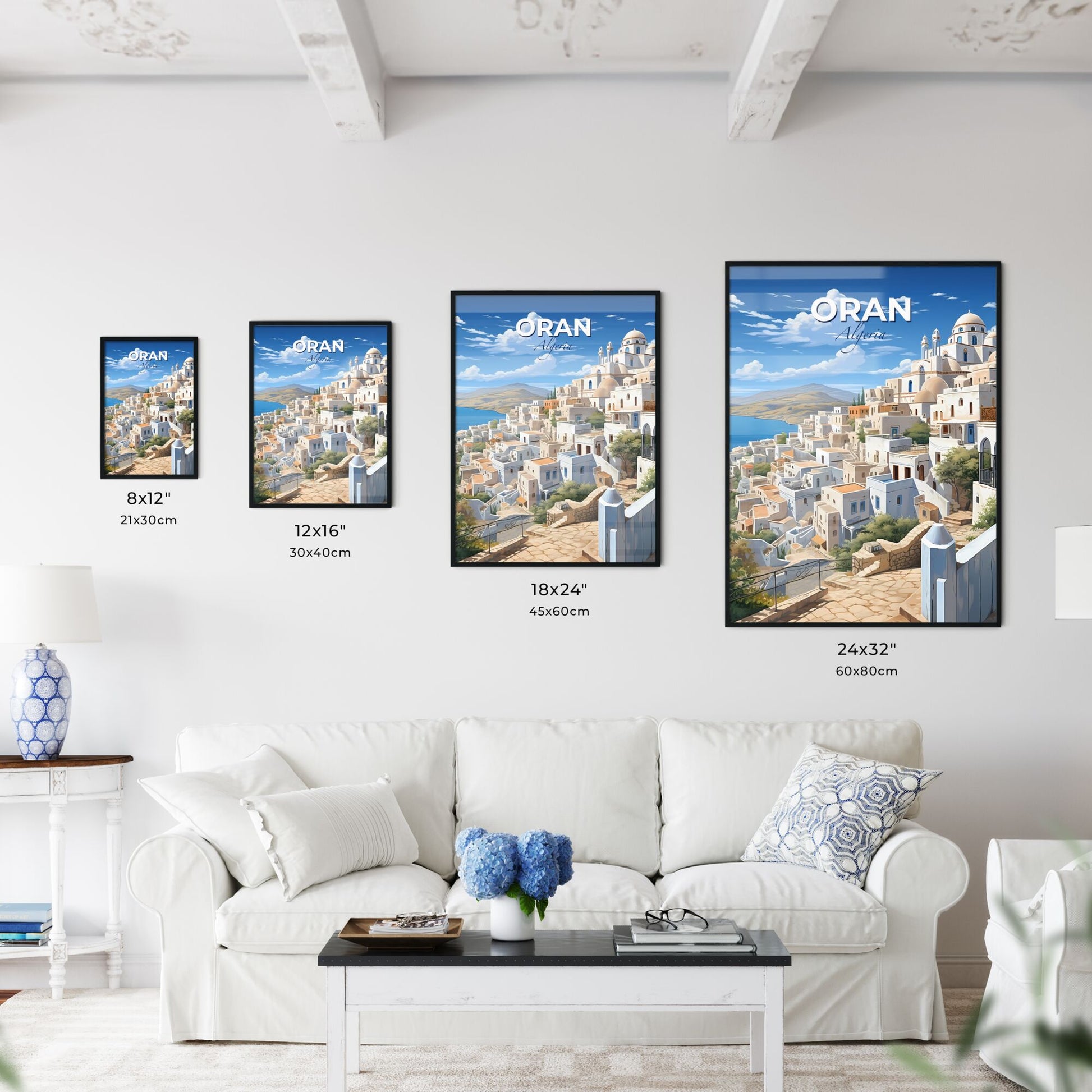 Vibrant Oran Algeria Skyline Painting Depicting White Buildings on a Hill by the Water Default Title