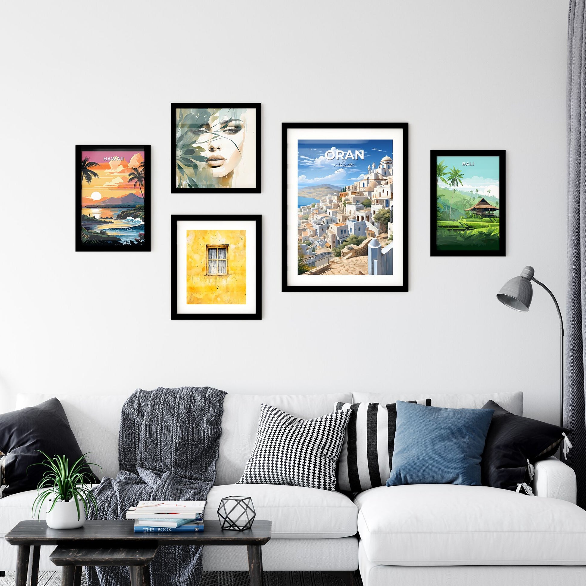 Vibrant Oran Algeria Skyline Painting Depicting White Buildings on a Hill by the Water Default Title