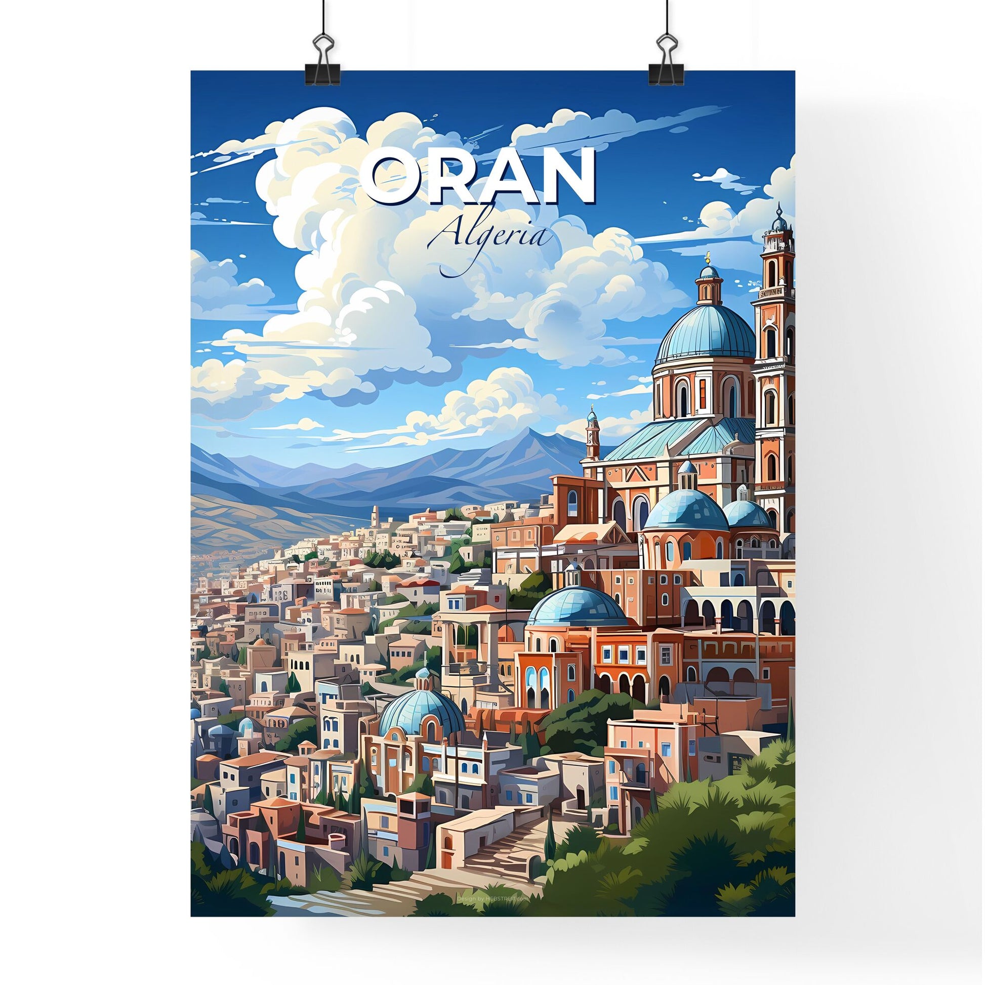 Algeria City Skyline Painting, Oran Dome Roof, Blue Sky, Art Deco Building, Cityscape, Travel, Tourism, Destination, Artwork, Canvas Default Title