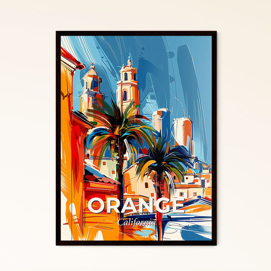 Vibrant Orange, California - A Painting Of A City With Palm Trees