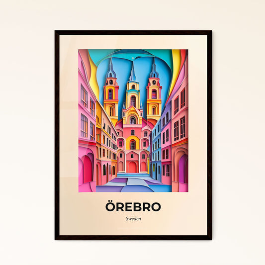 Vivid Örebro, Sweden - a painting of a city street with a church