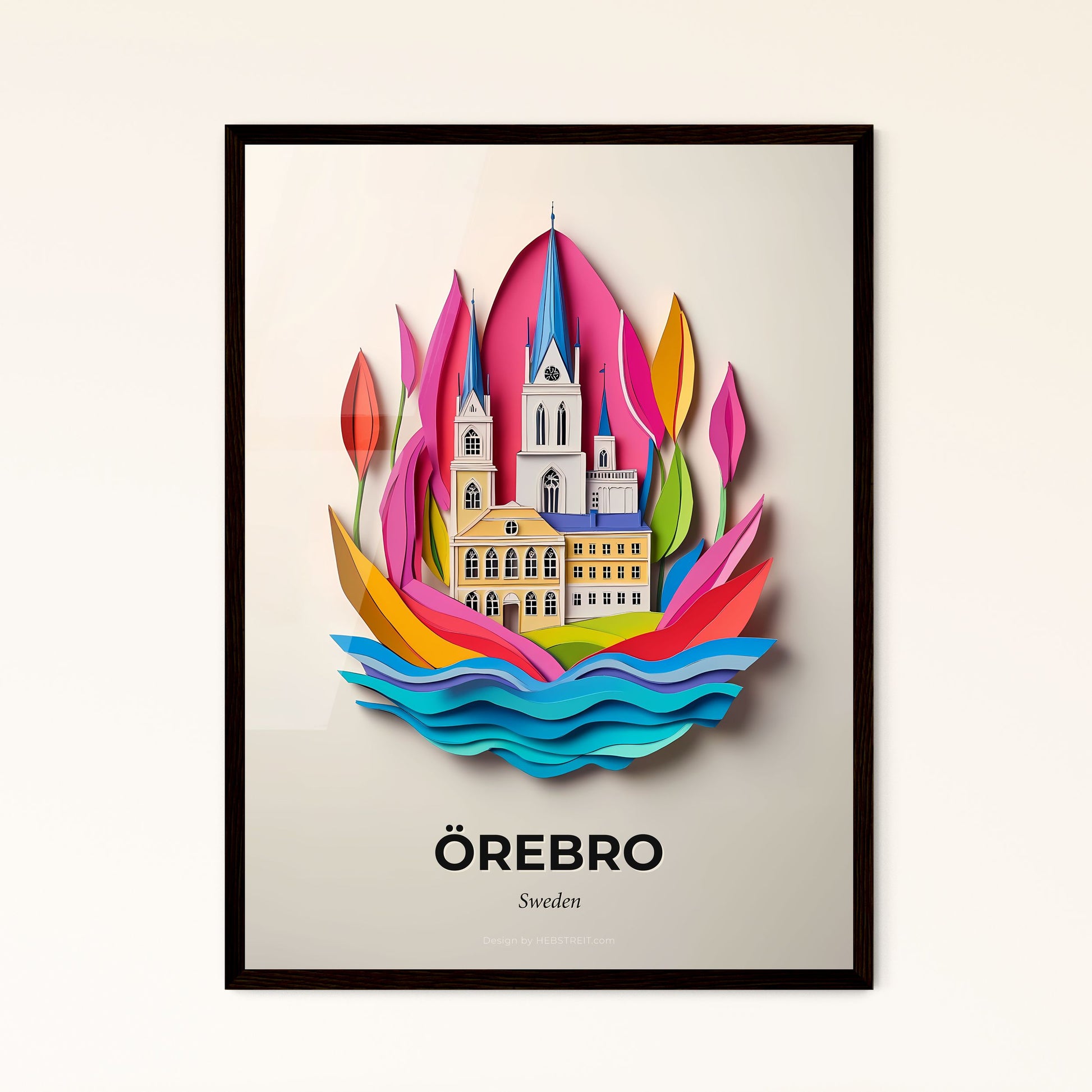 Vivid Örebro, Sweden - a paper cut of a church and a body of water