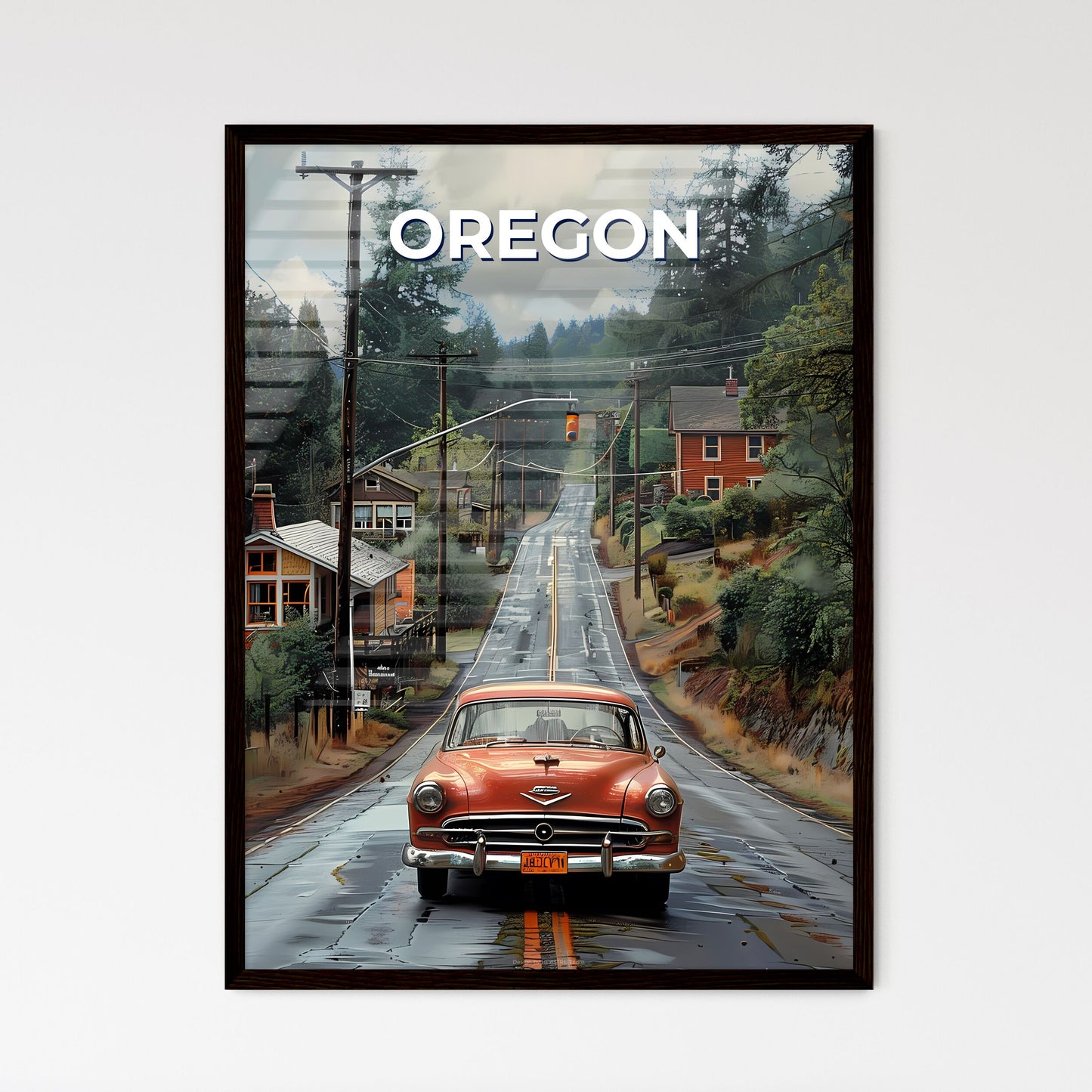 Artistic Car Depiction on Road, Oregon, USA: Vibrant Painting