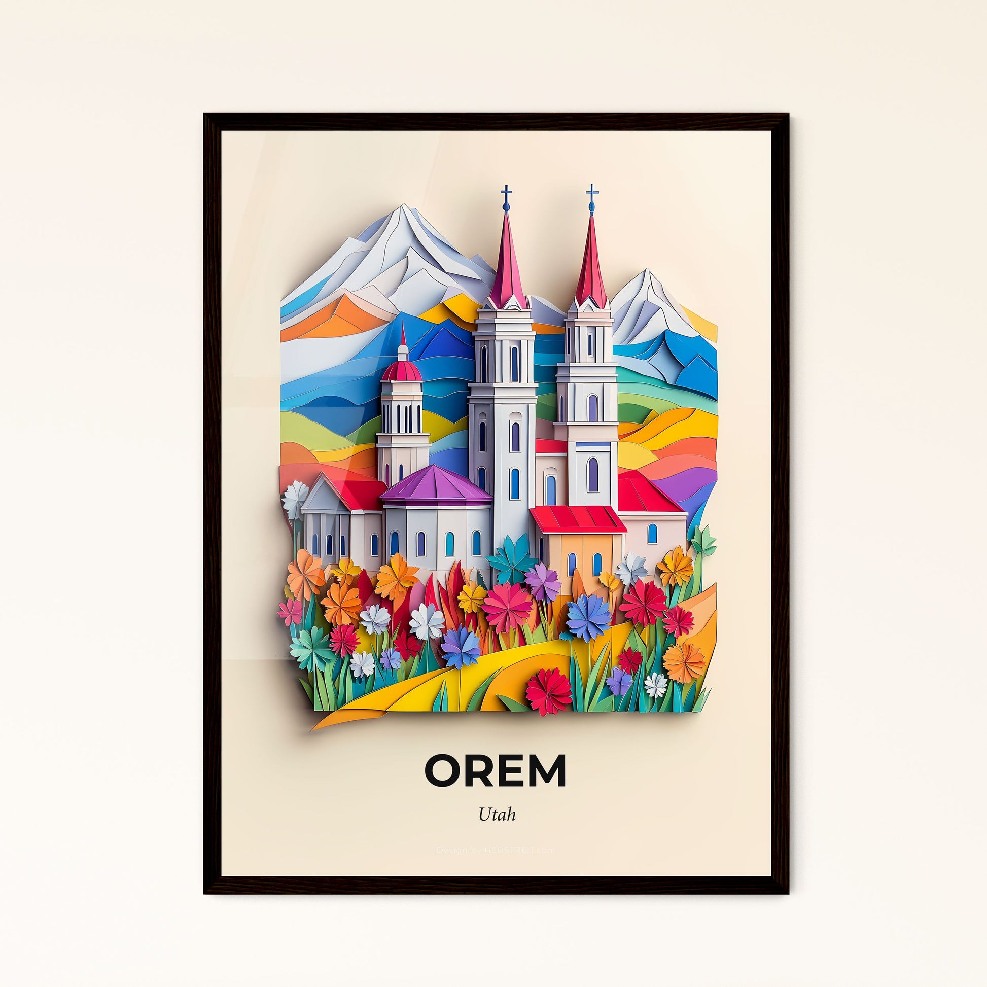 Vivid Orem, Utah - a paper cut of a church with a mountain in the background