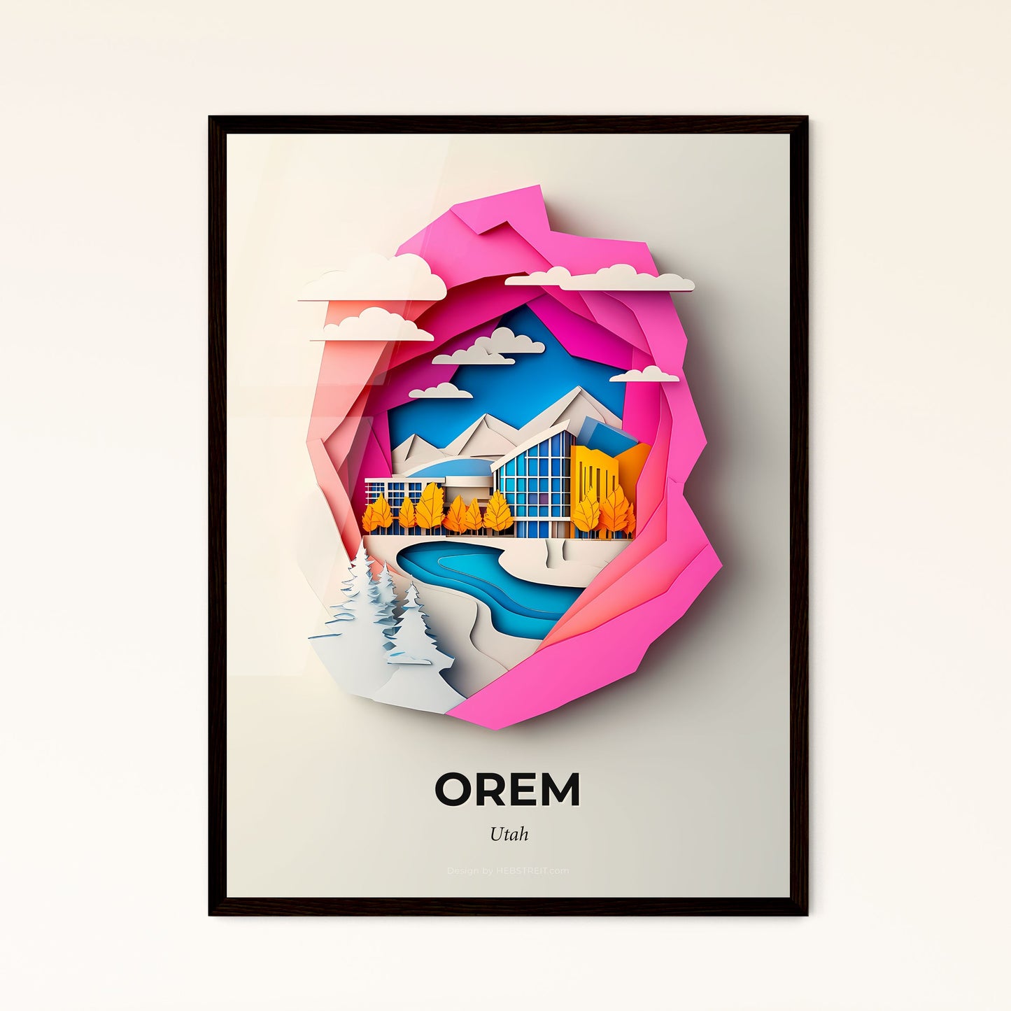 Vivid Orem, Utah - a paper cut of a building and a river