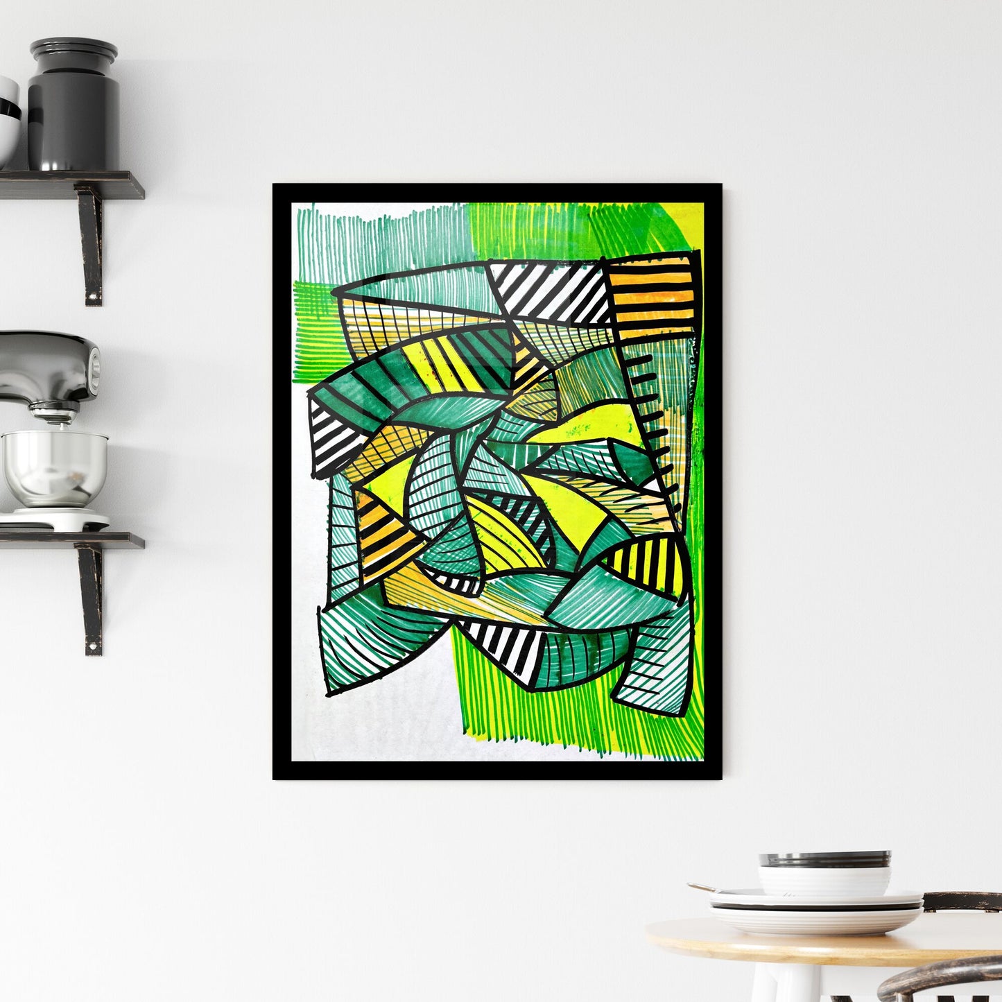 Organic Patterns: A Dance Between Green and Yellow Vibes Framed Print