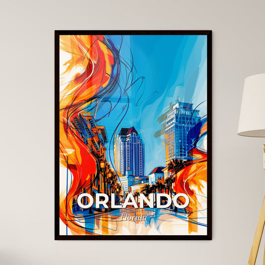 Vibrant Orlando, Florida - A Painting Of A City Street With Buildings And Trees