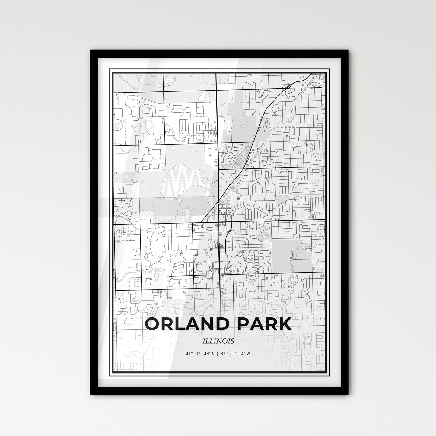 Orland Park Illinois - Scandinavian Style City Map for Modern Home Decor