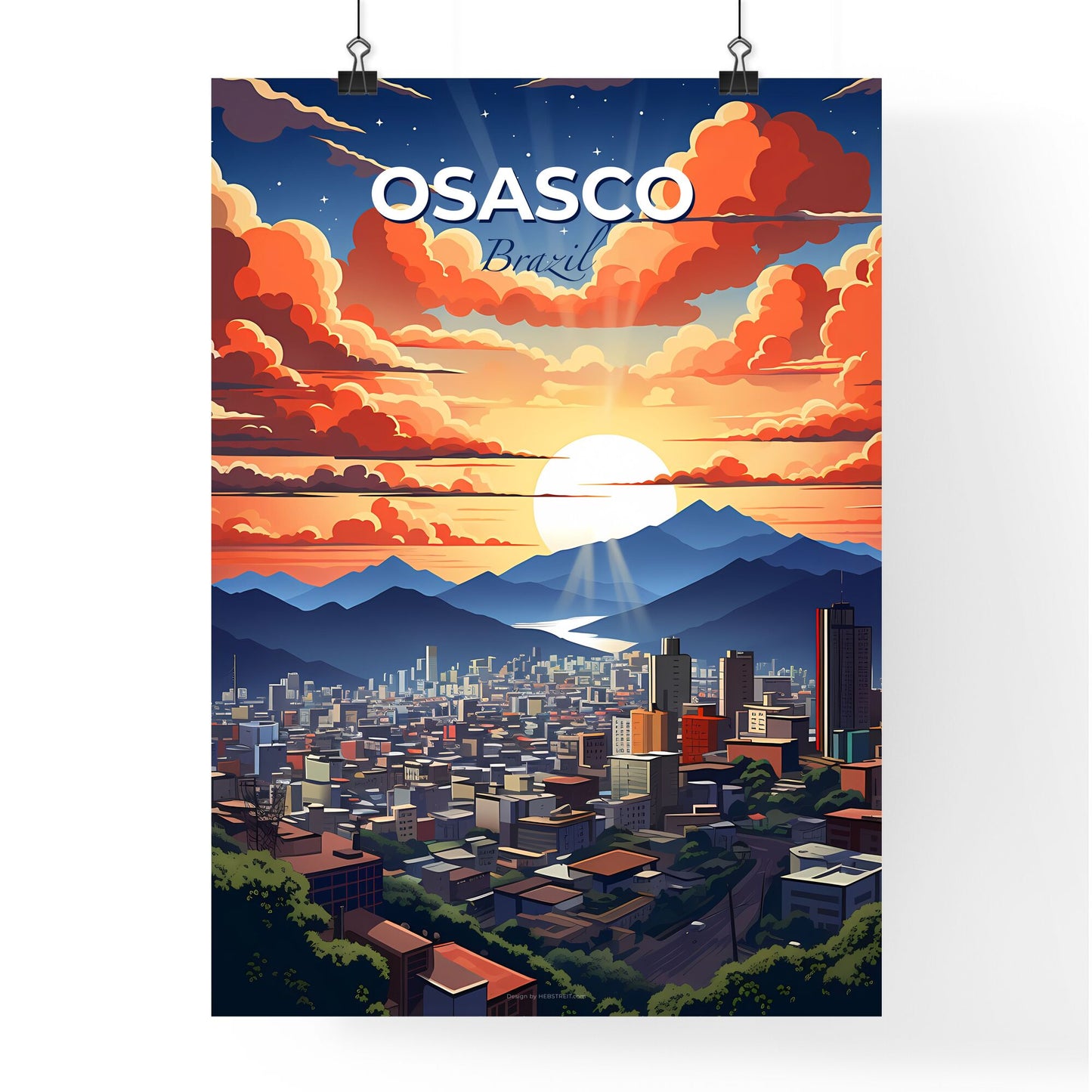 Panoramic View of Osasco City Painting with Skyline, Mountains, and Clouds Default Title