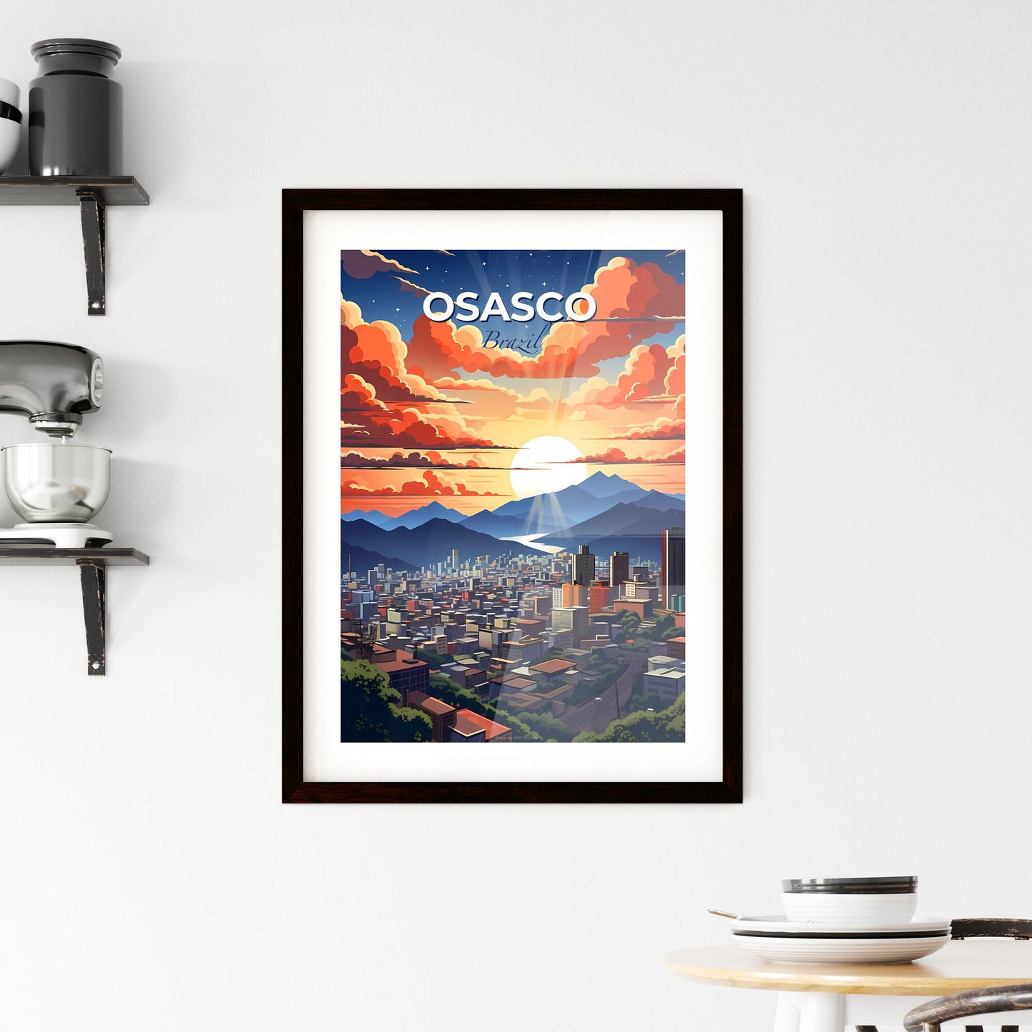 Panoramic View of Osasco City Painting with Skyline, Mountains, and Clouds Default Title