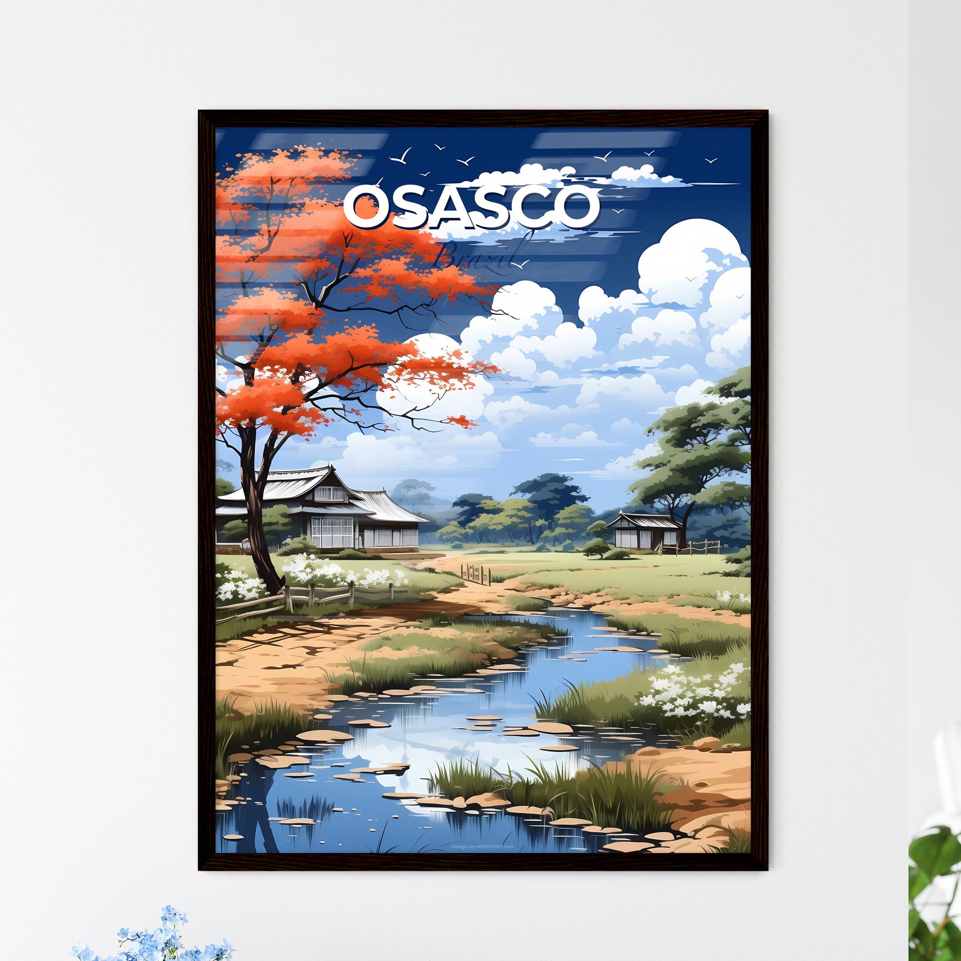 Vibrant Painting of Osasco Brazil Skyline with River and House Default Title