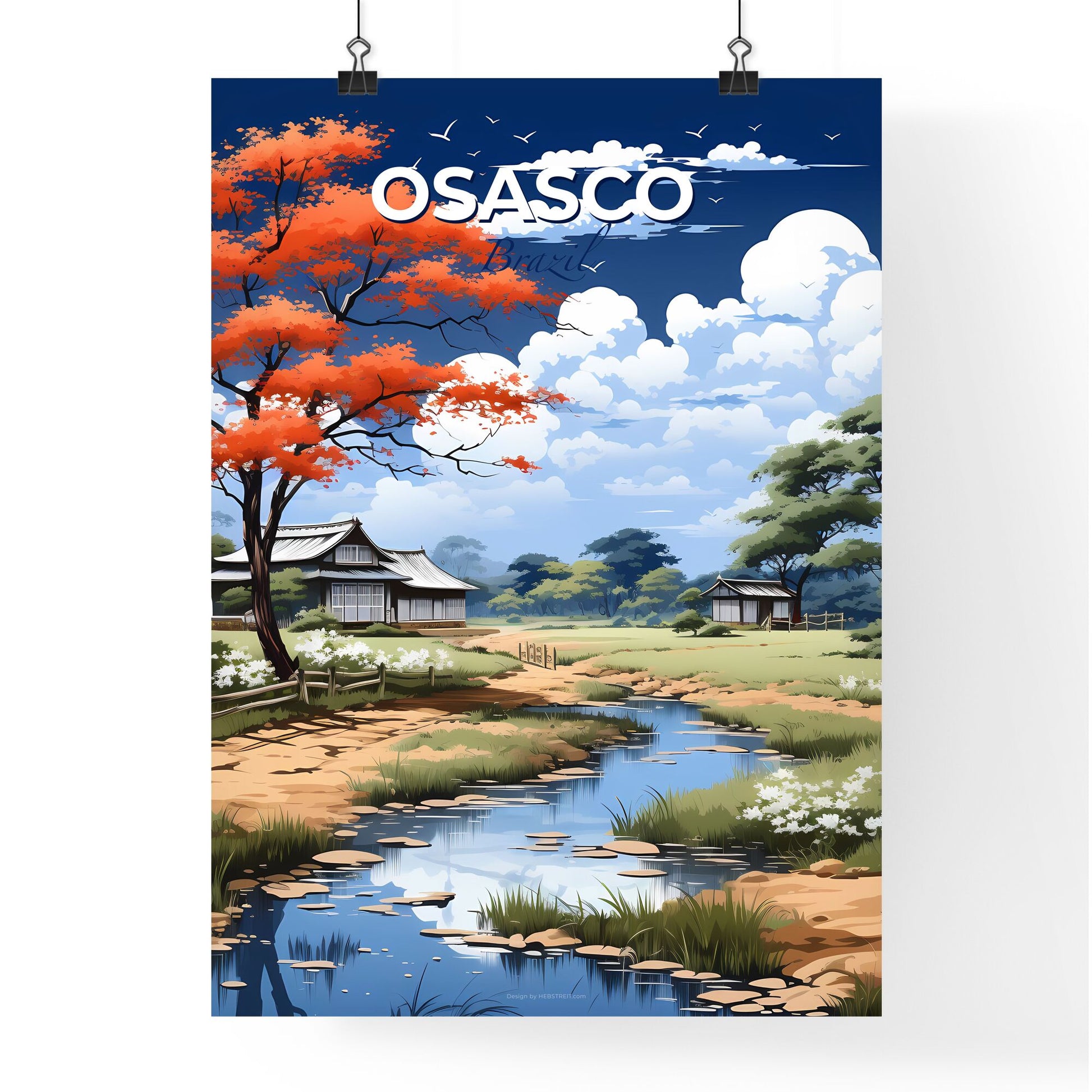 Vibrant Painting of Osasco Brazil Skyline with River and House Default Title