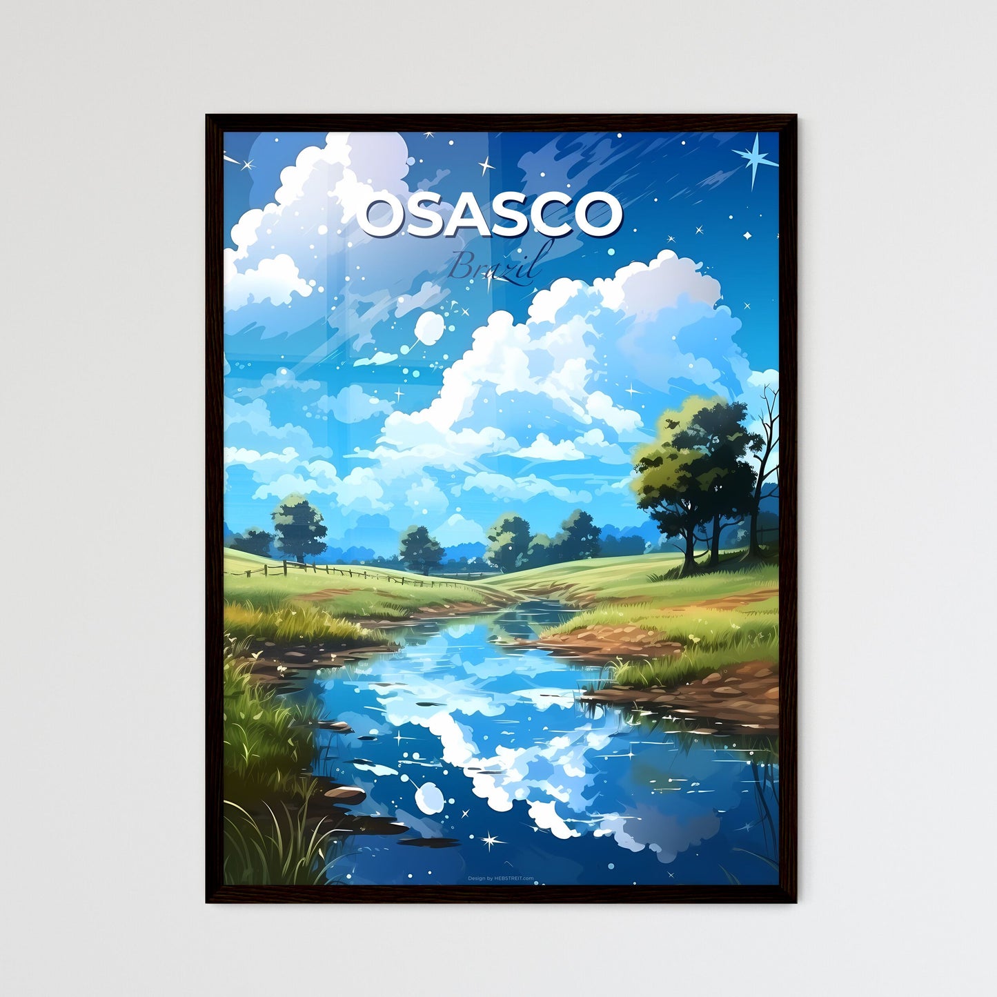 Osasco Brazil Skyline Painting Grassy River Field Scenic Vibrant Art Default Title